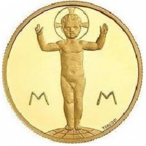 Реверс монеты Андорра, 25 динеров, 2002, Дитя Иисуса