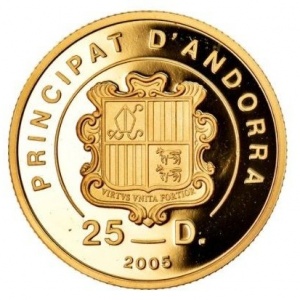 Аверс монеты Андорра, 25 динеров, 2005, Рождество