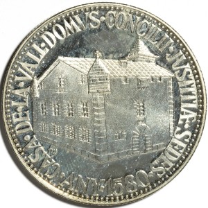 Реверс монеты Андорра, 50 динеров, 1965, Дом совета юстиции