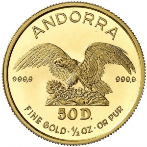 Аверс монеты Андорра, 50 динеров, 1989, Беркут