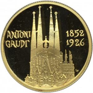Реверс монеты Андорра, 50 динеров, 1990, Каталонские художники - Антонио Гауди