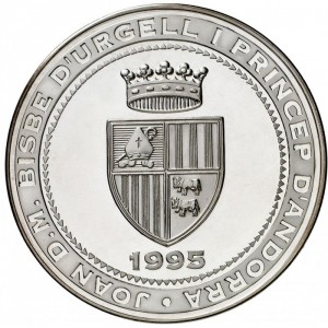Аверс монеты Андорра, 50 динеров, 1995, XXVI летние Олимпийские Игры, Атланта 1996