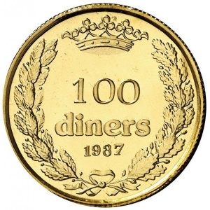 Реверс монеты Андорра, 100 динеров, 1987, Жоан Марти-и-Аланис