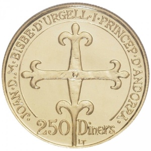 Аверс монеты Андорра, 250 динеров, 1988, 700 лет Управляющему уставу Андорры