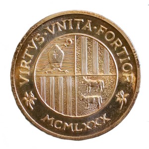 Реверс монеты Андорра, 1500 динеров, 1980, Йоханнес /Текст латиницей/