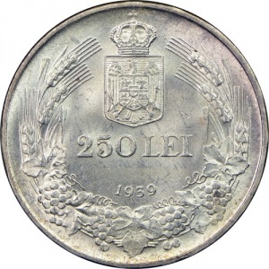 Реверс монеты Румыния, 250 леев, 1939-1940