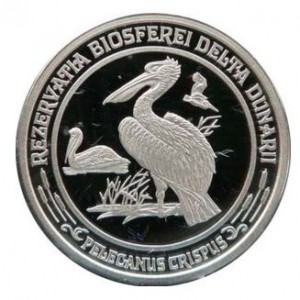 Реверс монеты Румыния, 50 леев, 2003, Международный год чистой воды - Биосферный заповедник "Дельта Дуная". Кудрявый …