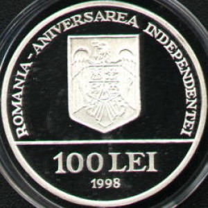 Аверс монеты Румыния, 100 леев, 1998, 120 лет Независимости Румынии