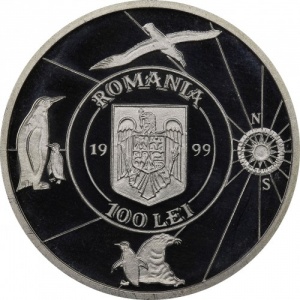 Аверс монеты Румыния, 100 леев, 1999, 100 лет Бельгийской антарктической экспедиции