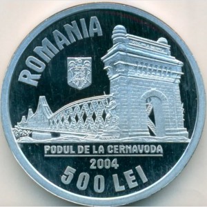 Реверс монеты Румыния, 500 леев, 2004, 150 лет со дня рождения Ангела Салиньи