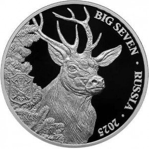 Реверс монеты Камерун, 500 франков, 2025, Большая семерка России - Олень