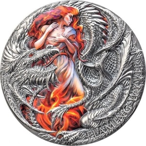 Реверс монеты Камерун, 2000 франков, 2023, Пылающая виверна