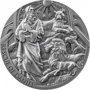 Реверс монеты Камерун, 2000 франков, 2024, Библейские истории - Спасение Даниила