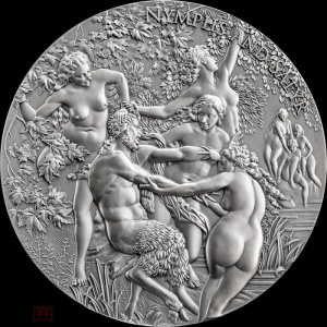 Реверс монеты Камерун, 5000 франков, 2023, Небесная красота - Нимфы и сатир