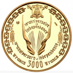 Аверс монеты Камерун, 3000 франков, 1970, 10 лет Независимости
