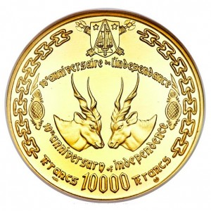Аверс монеты Камерун, 10.000 франков, 1970, 10 лет Независимости
