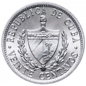 Аверс монеты Куба, 20 сентаво, 1969-2021