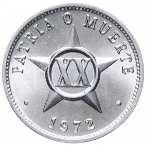 Реверс монеты Куба, 20 сентаво, 1969-2021