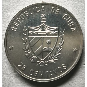 Аверс монеты Куба, 25 сентаво, 1988, 155-я годовщина со дня рождения Карлоса Хуана Финлея