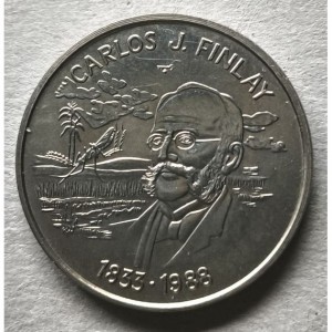 Реверс монеты Куба, 25 сентаво, 1988, 155-я годовщина со дня рождения Карлоса Хуана Финлея