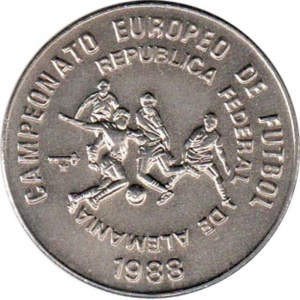 Реверс монеты Куба, 1 песо, 1988, Чемпионат Европы по футболу 1988, ФРГ. Удар