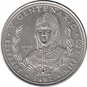 Реверс монеты Куба, 1 песо, 1990, 500 лет открытию Америки. Изабелла I