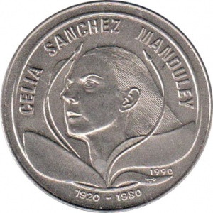 Реверс монеты Куба, 1 песо, 1990, 70 лет со дня рождения Селии Санчес