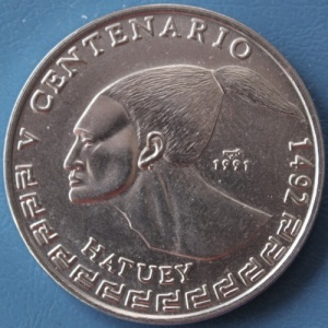 Реверс монеты Куба, 1 песо, 1991, 500 лет открытию Америки - Атуэй