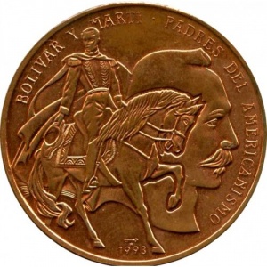 Реверс монеты Куба, 1 песо, 1993, Симон Боливар и Хосе Марти