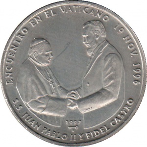Реверс монеты Куба, 1 песо, 1997, Визит Фиделя Кастро в Ватикан