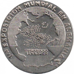 Реверс монеты Куба, 1 песо, 1998, 1-я всемирная выставка в Германии, Ганновер 2000 - карта Германии