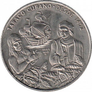 Реверс монеты Куба, 1 песо, 2005, 500 лет кубинскому табаку