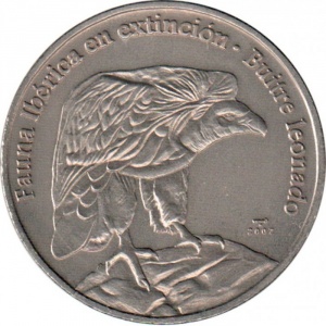 Реверс монеты Куба, 1 песо, 2007, Иберийская фауна - Белоголовый сип (Gyps fulvus)
