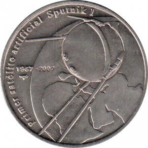 Реверс монеты Куба, 1 песо, 2007, 50 лет Первому искусственному спутнику Земли