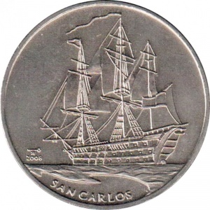 Реверс монеты Куба, 1 песо, 2008, Корабли - Сан Карлос