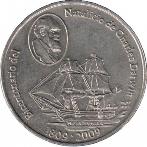 Реверс монеты Куба, 1 песо, 2009, 200 лет со дня рождения Чарльза Дарвина