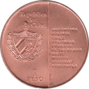 Аверс монеты Куба, 1 песо, 2011, 200 лет независимости Америки /медь/