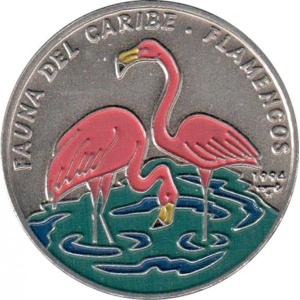 Реверс монеты Куба, 1 песо, 1994, Карибская фауна - Красный фламинго (phoenicopterus ruber)