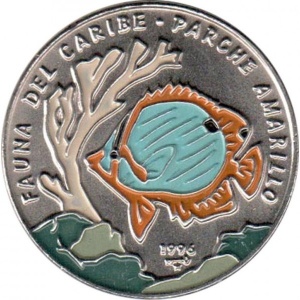 Реверс монеты Куба, 1 песо, 1996, Карибская фауна - Жёлтый окунь