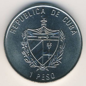 Аверс монеты Куба, 1 песо, 1996, Карибская фауна - Бабочка Парусник
