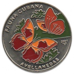 Реверс монеты Куба, 1 песо, 2001, Карибская фауна - Бабочка Авелланеда