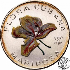 Реверс монеты Куба, 5 песо, 1980, Флора Кубы - Калохортус (Calochortus, Mariposa), Цветное покрытие