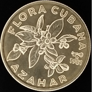 Реверс монеты Куба, 5 песо, 1981, Флора Кубы - Флёрдоранж (Azahar)