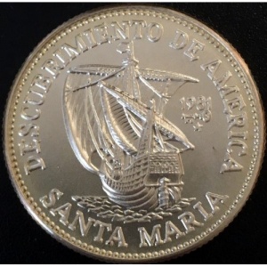 Реверс монеты Куба, 5 песо, 1981, Открытие Америки - Санта-Мария (корабль)