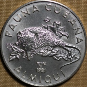 Реверс монеты Куба, 5 песо, 1981, Фауна Кубы - Кубинский щелезуб (Solenodon cubanus)