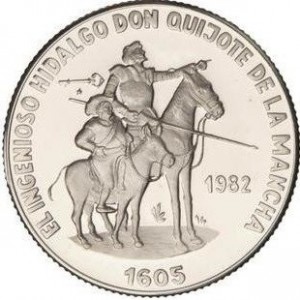 Реверс монеты Куба, 5 песо, 1982, Мигель Сервантес - Дон Кихот и Санчо Панса