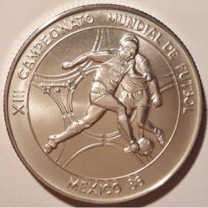 Реверс монеты Куба, 5 песо, 1986, Чемпионат мира по футболу 1986, Мексика