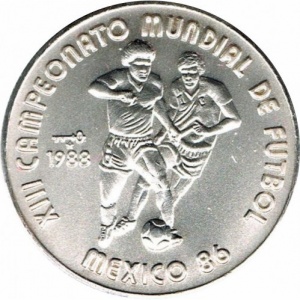 Реверс монеты Куба, 5 песо, 1988, Чемпионат мира по футболу 1986, Мексика