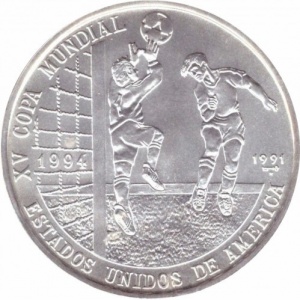 Реверс монеты Куба, 5 песо, 1991, Чемпионат мира по футболу 1994
