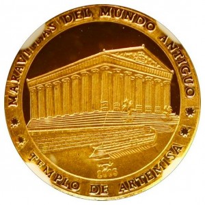 Реверс монеты Куба, 5 песо, 2005, 7 Чудес Света - Храм Артемиды Эфесской